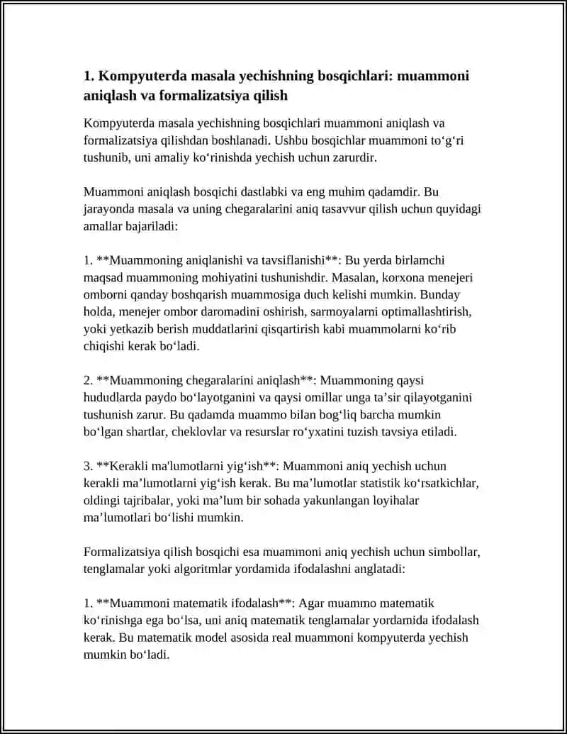 KOMPYUTERDA MASALA YECHISHNING ASOSIY BOSQICHLARI 4