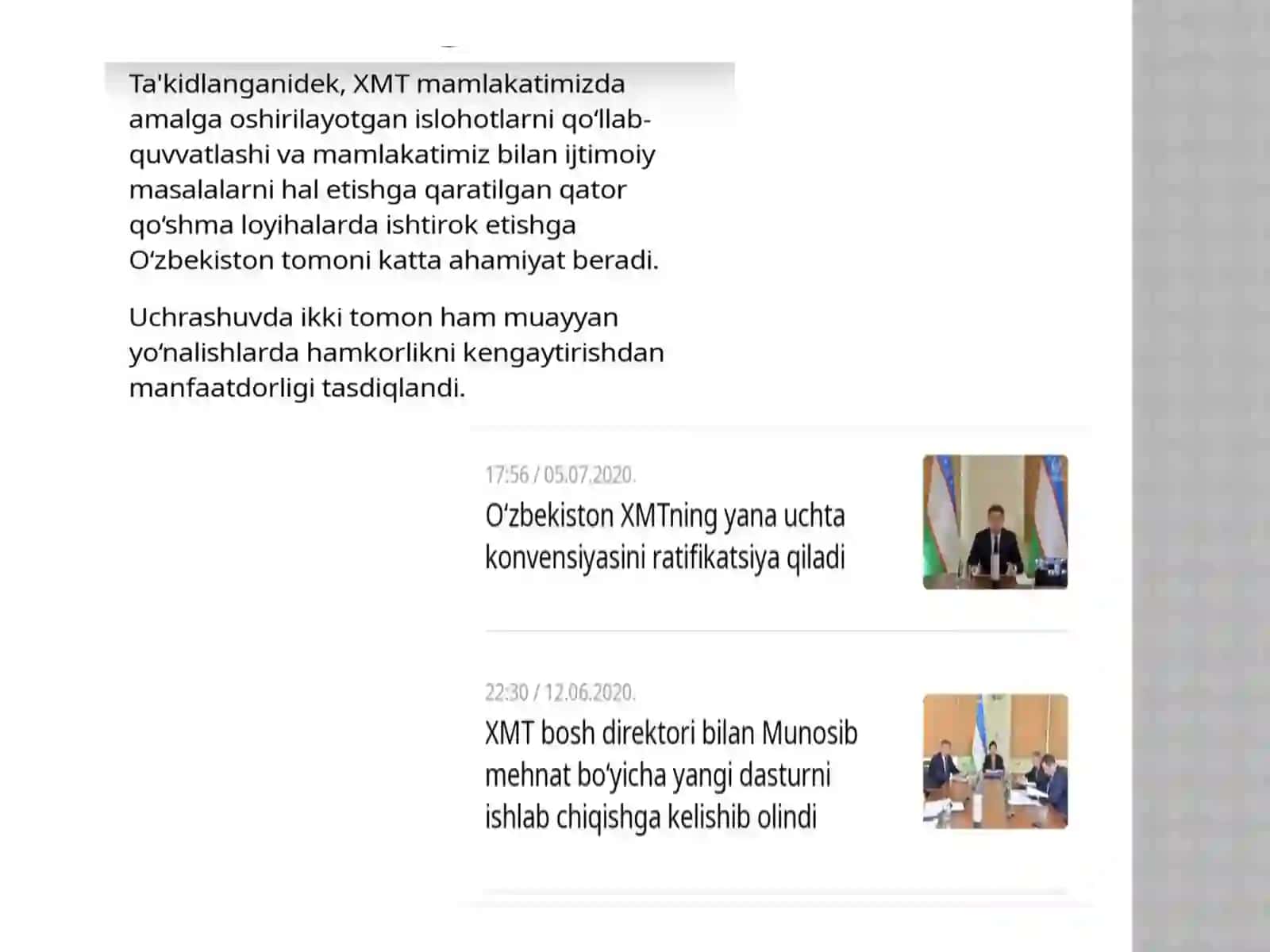 Xalqar ome han ta tashkilotining O’zbekiston Respublikasi tomonidan ratifikatsiya qilingan konvensiyalari 4