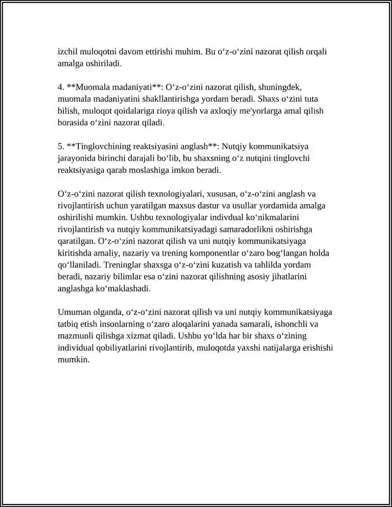 O'Z-O'ZINI NAZORAT QILISH VA UNI NUTQIY KOMMUNIKASIYAGA KIRITISH TEXNOLOGIYALARI 4
