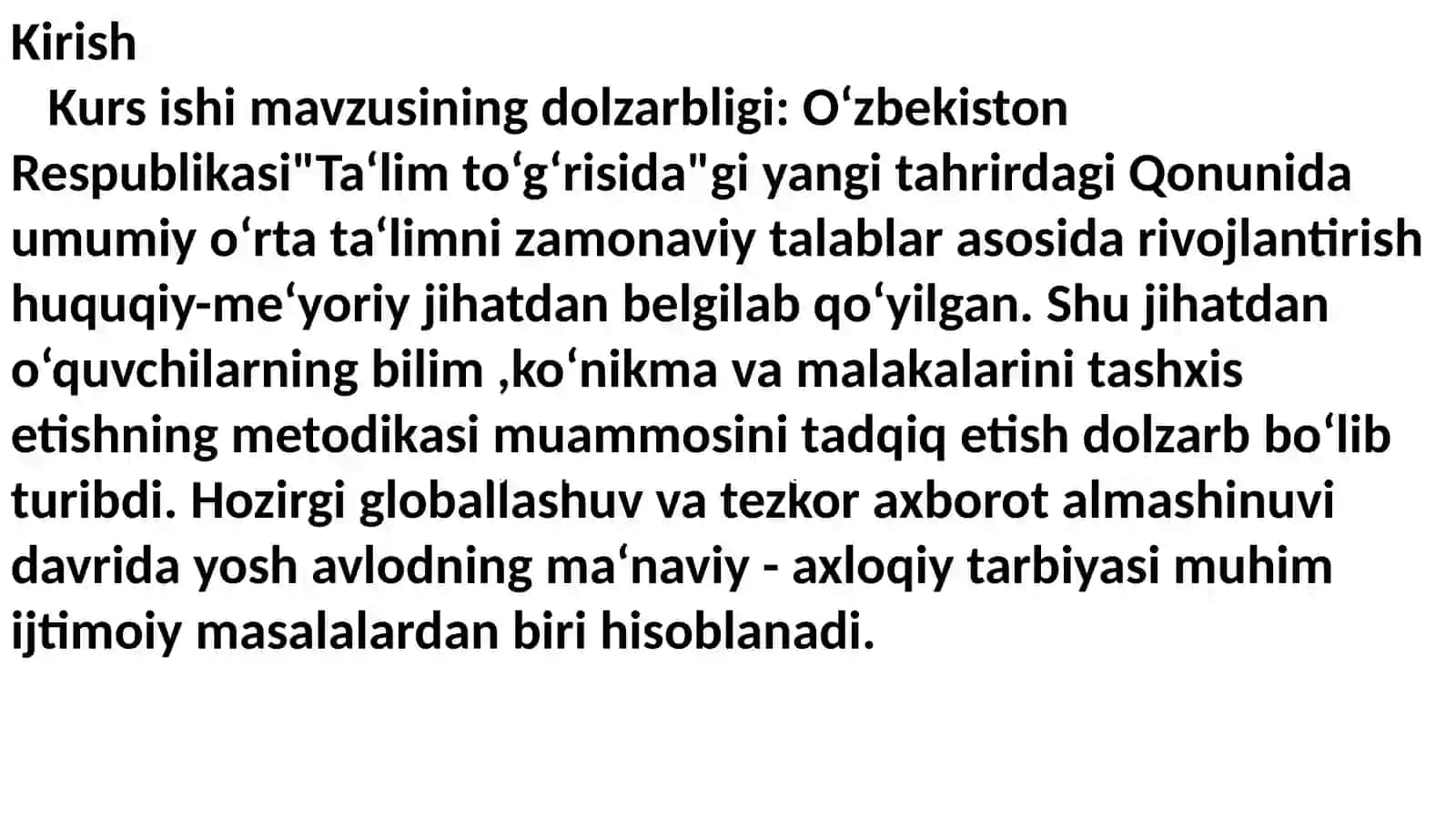 Tarbiyafanini o'qitishda o'quvchilarning bilim, ko'nikma va malakalarini tashxis etish 4