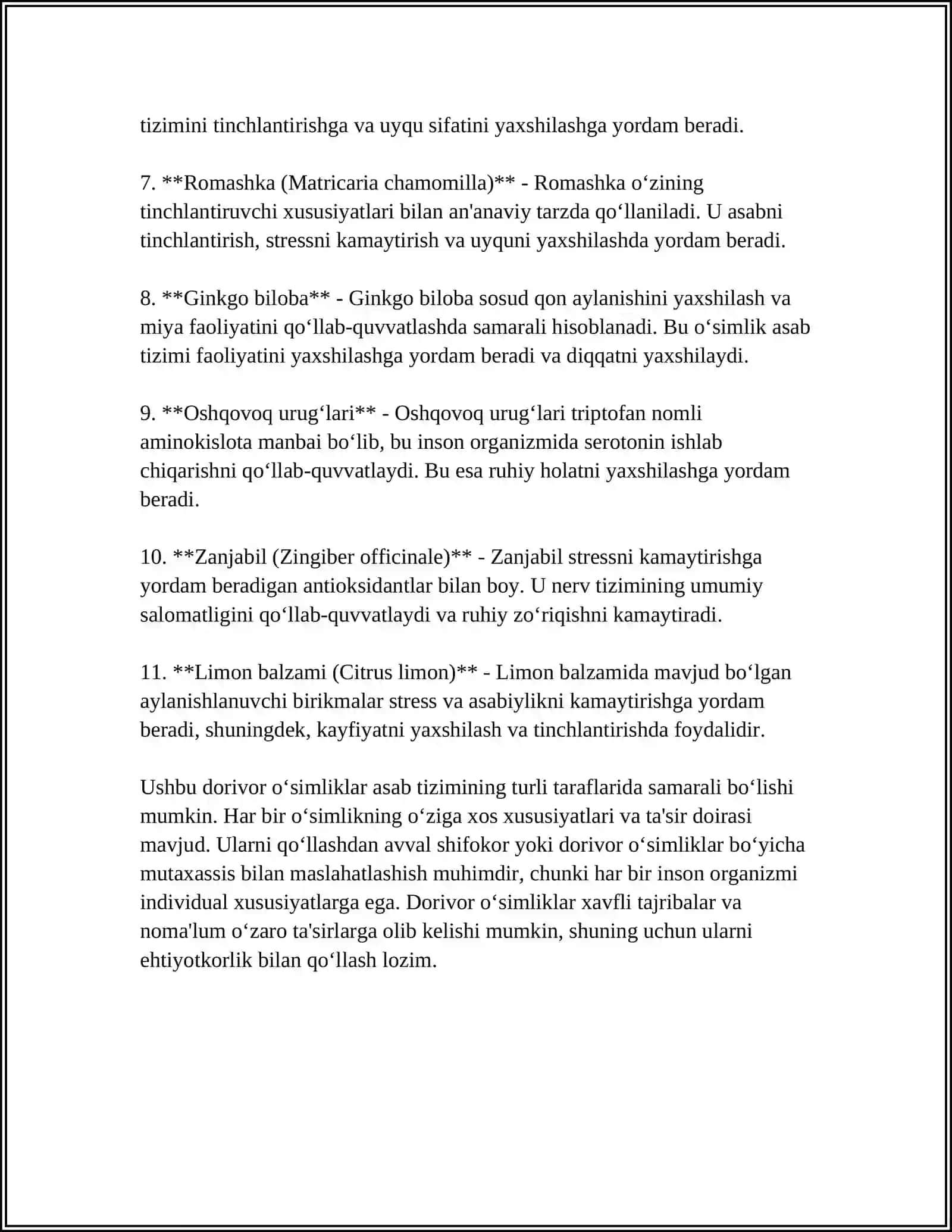 MUSTAQIL ISH Mavzu: PERIFERIK NERV TIZIMIGA TA'SIR ETUVCHI DORIVOR O‘SIMLIK PREPARATLARI 4