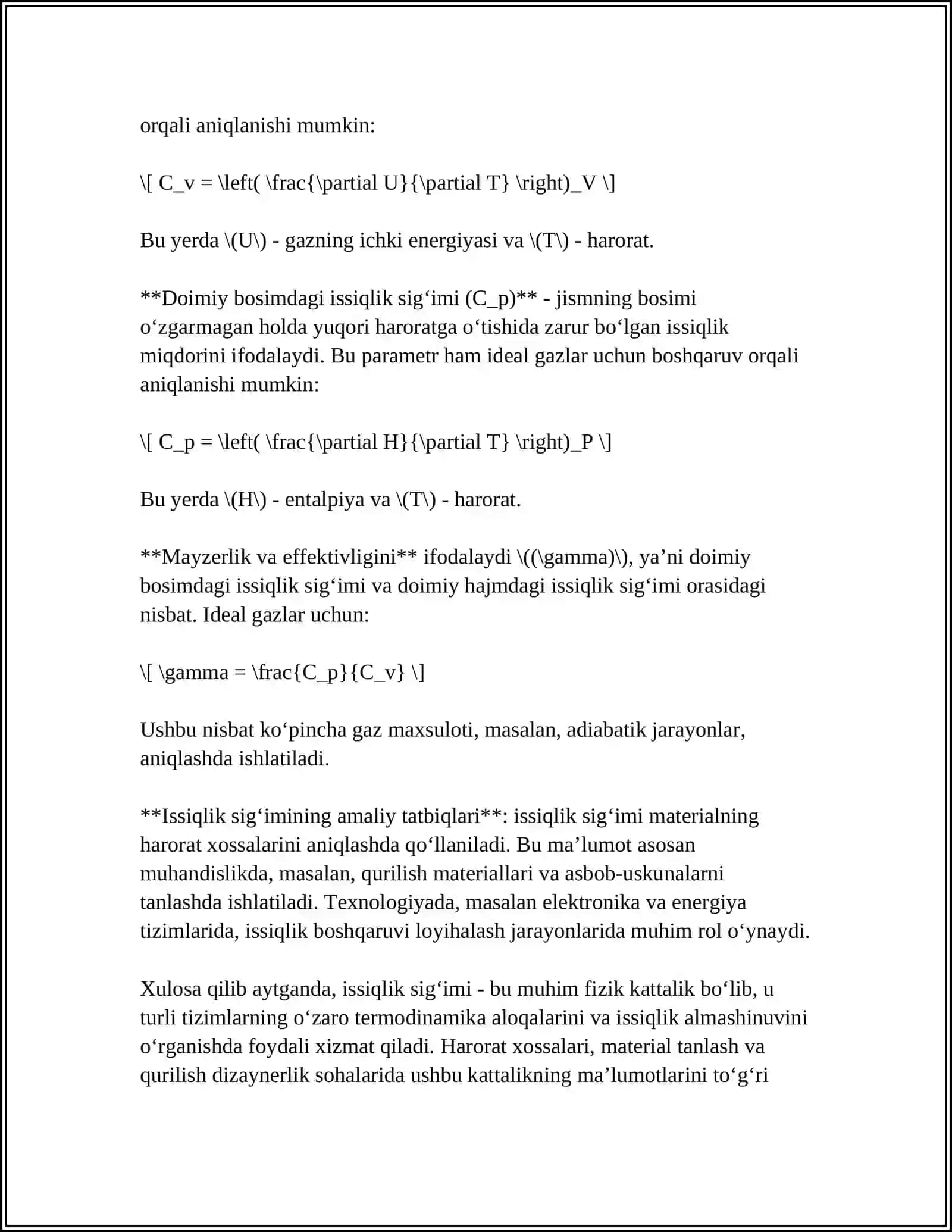 MODDALARNING ISSIQLIK SIĜIMI.ISSIQLIK MIQDORI.ISSIQLIK BALANSI TENGLAMASI 4