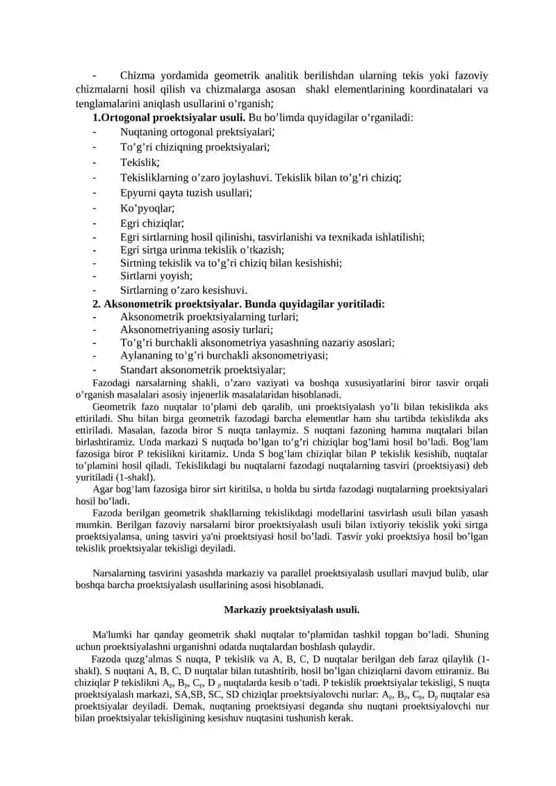 “MUHANDISLIK VA KOMPYUTER GRAFIKASI” fanidan MA’RUZALAR MATNI 4
