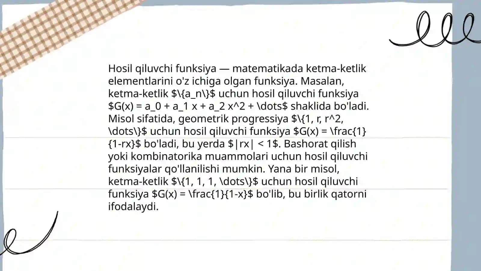 Hosil qiluvchi funksiya 4
