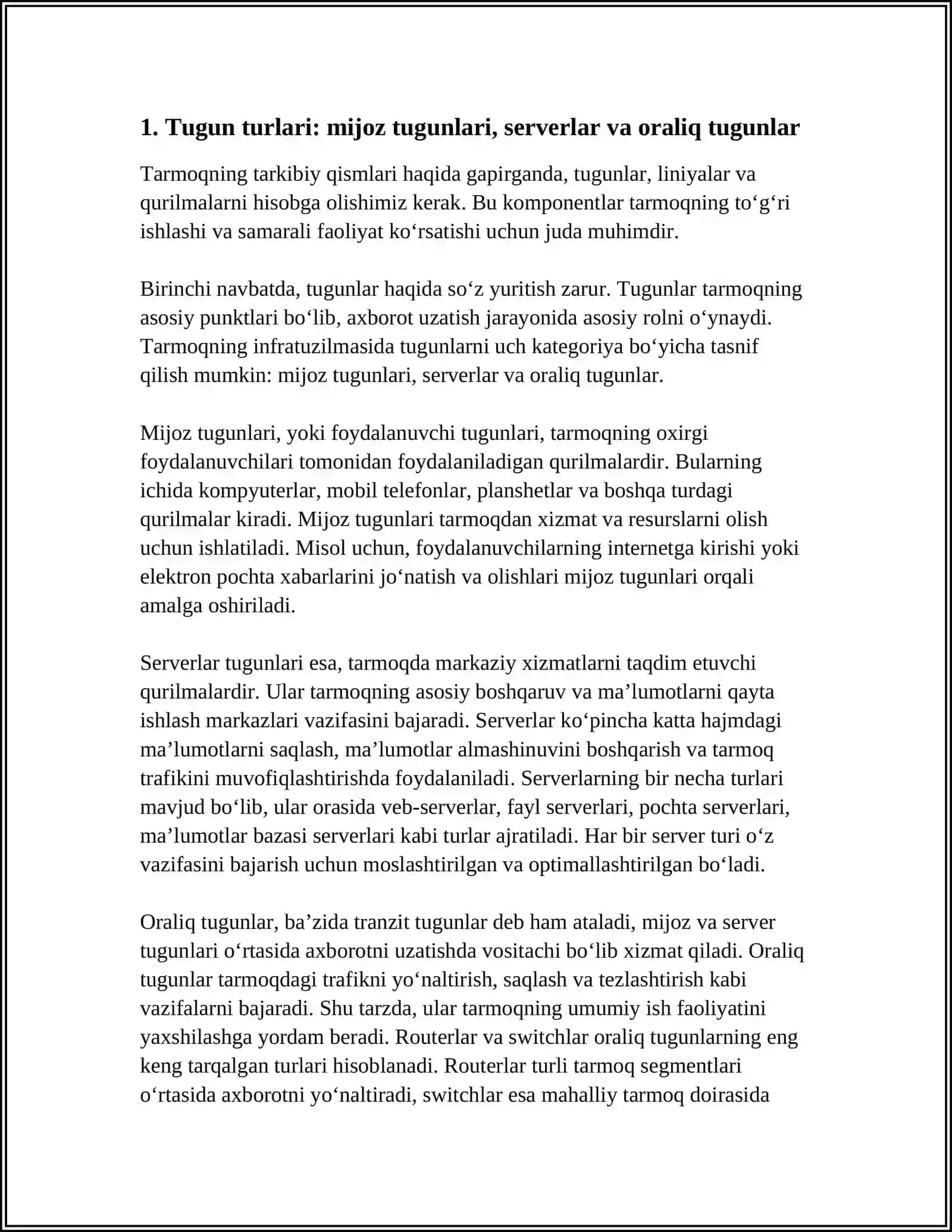 Tarmoqning Tarkibiy Qismlari: Tugunlar, Liniyalar, Qurilmalar 4