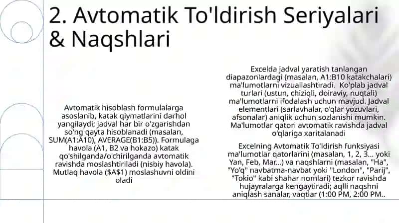 Excel'dagi Avtomatik Hisoblash va To'ldirishlar 4