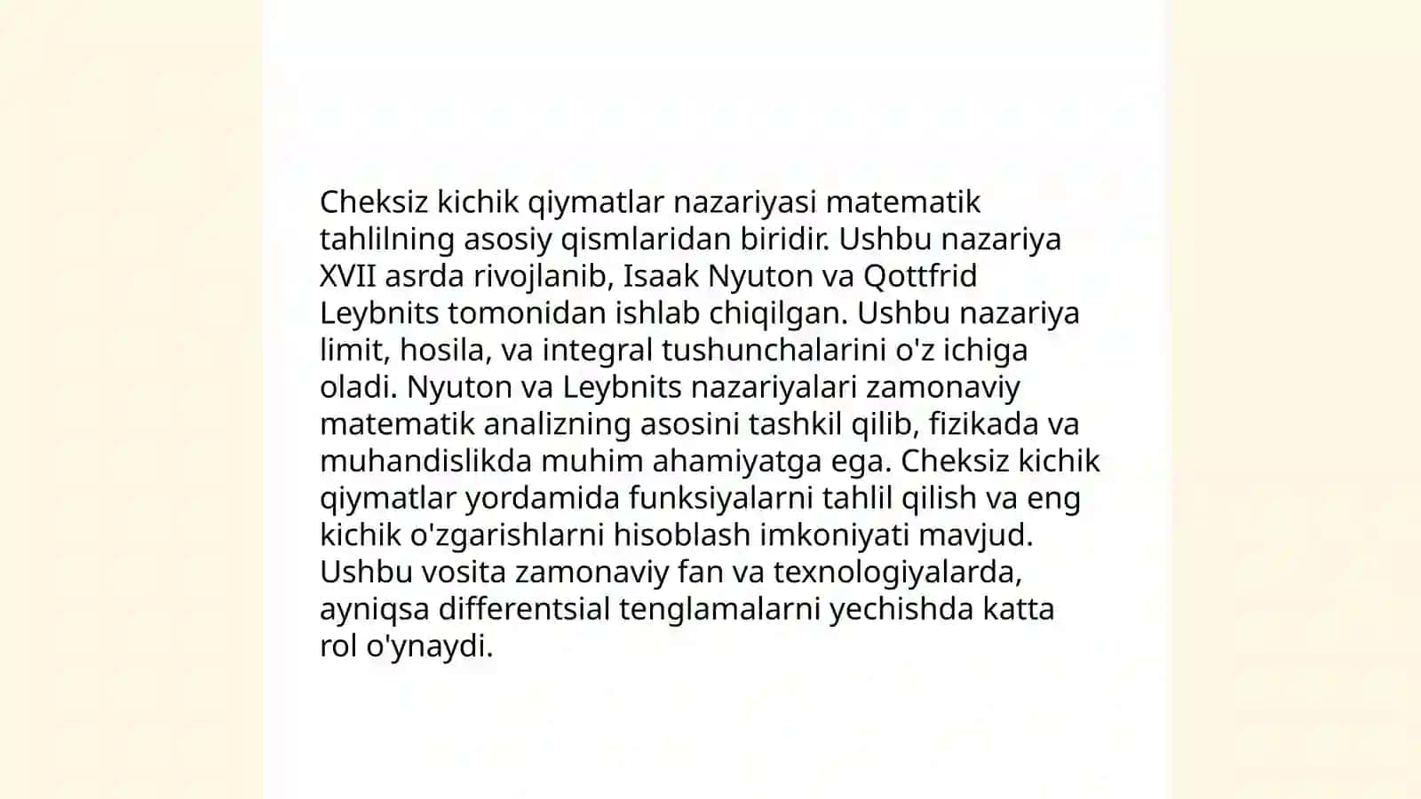 Cheksiz kichik qiymatlar muammosi 4