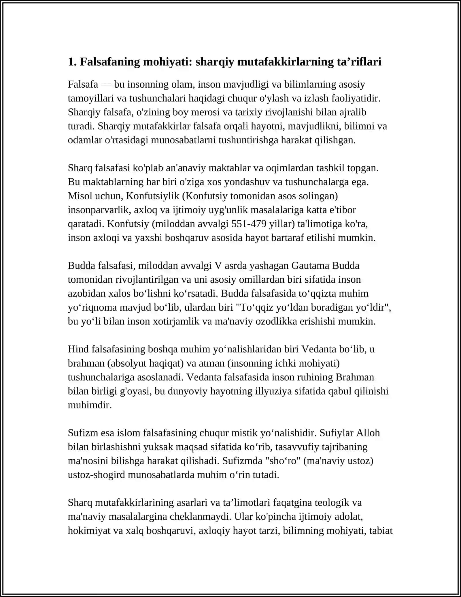 FALSAFANING MOHIYATIGA OID SHARQ VA G„ARB MUTAFAKKIRLARI TA‟RIFLARINI TASNIFLASH VA ULAR BO„YICHA PREZENTATSIYA TAYYORLASH 4