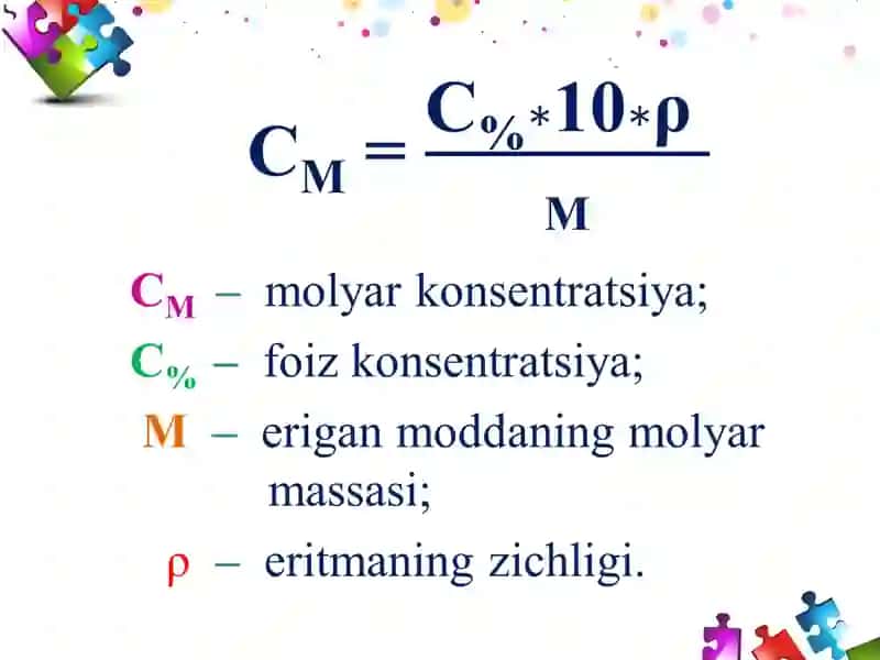 Foiz va molyar konsentratsiya o‘rtasidagi bog‘lanish 4