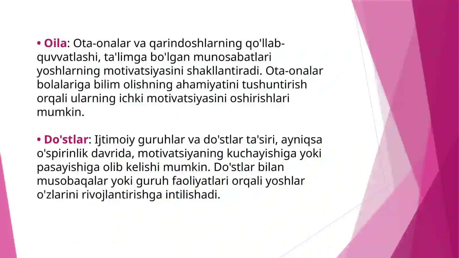 Yosh davrida motivatsion sohadagi oʻzgarishlar, uning sabablari va alomatlari, maktabga psixologik tayyorgarlik muammosi 4
