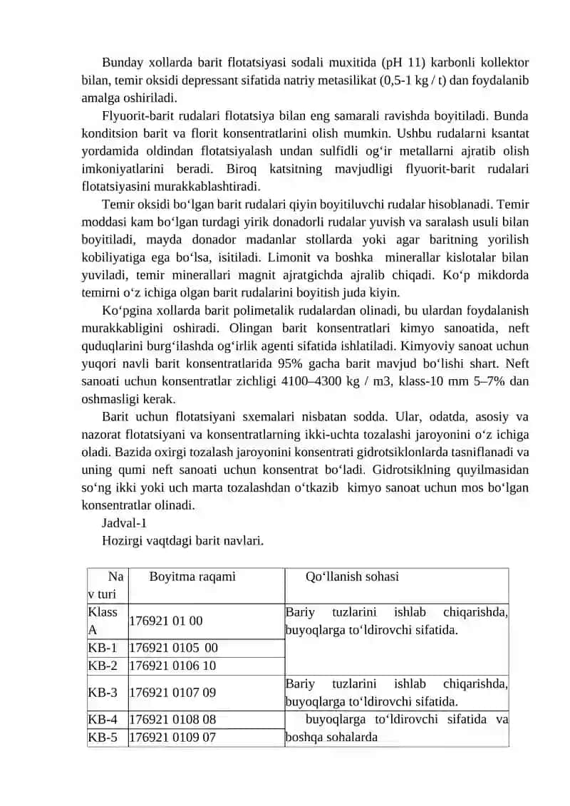 Baritli rudalarni boyitish texnologiyasi 4