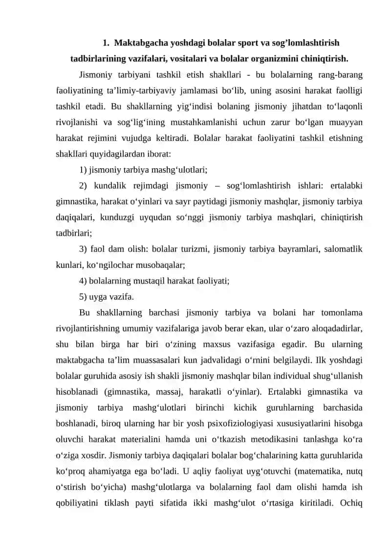 Maktabgacha ta'lim tashkilotlarida sog'lomlashtirish tadbirlarini tashkil qilish, sport musobaqalarini o`tkazish 4