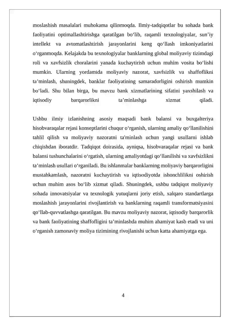 Bank balansi va buxgalteriya hisobvaraqalar rejasi 4
