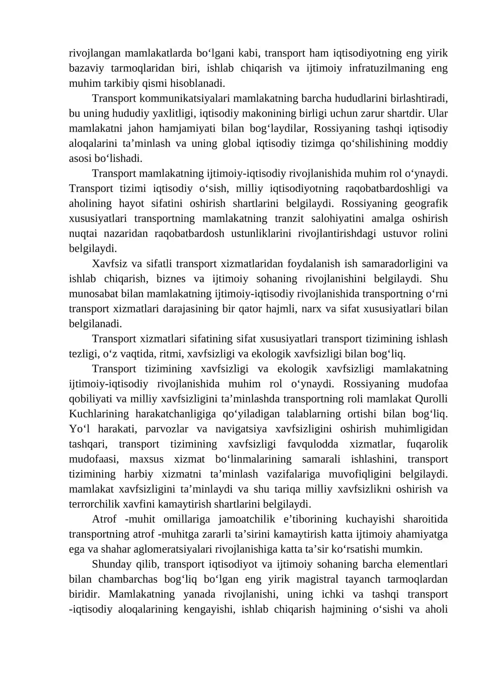 MAVZU YO‘L XO‘JALIGINING MAMLAKATIMIZ IQTISODIYOTIDA TUTGAN O‘RNI VA AHAMIYATI 4