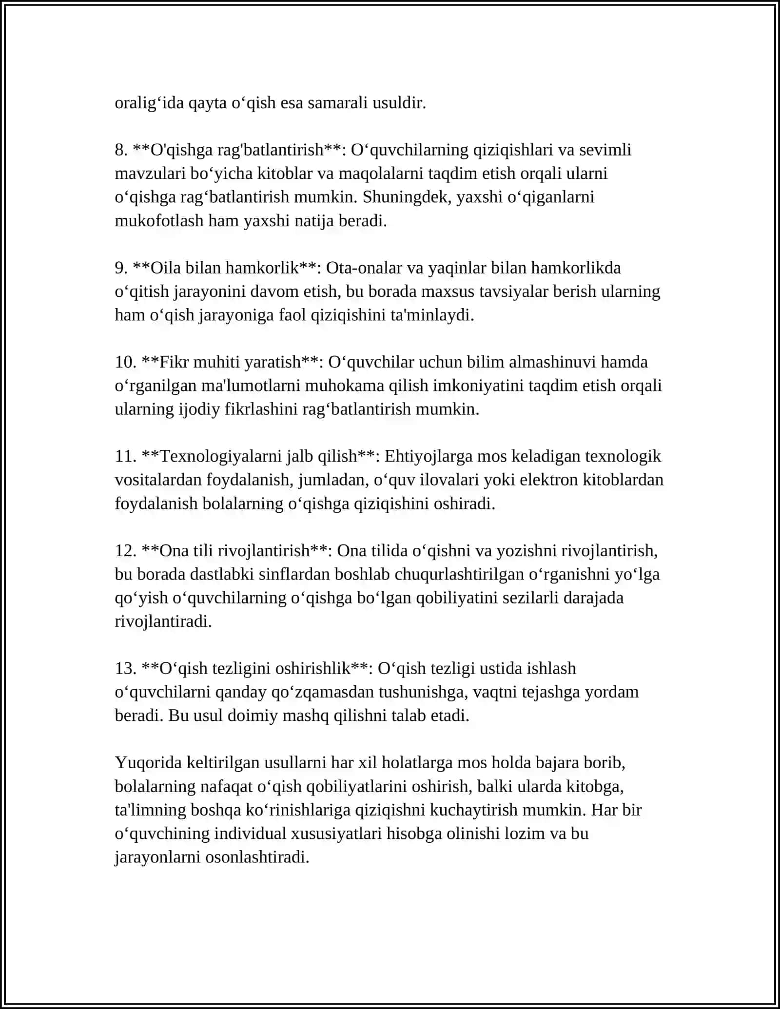 ONA TILI O'QITISH METODIKASI FANIDA O'QISH MALAKASINING SIFATLARI 4