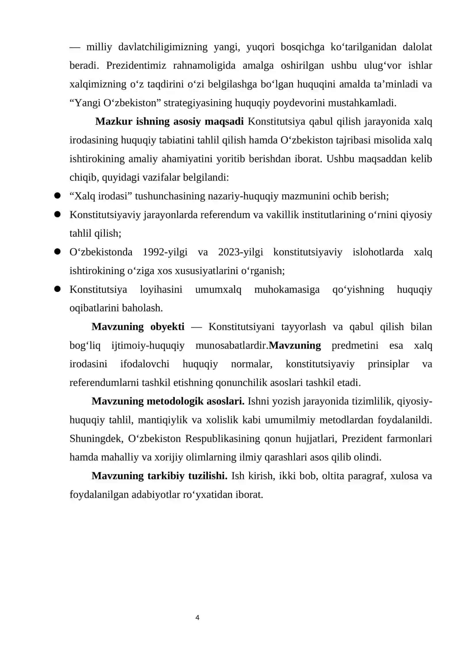 Konstitutsiya qabul qilinishi jarayonida xalq irodasi kurs ishi 4