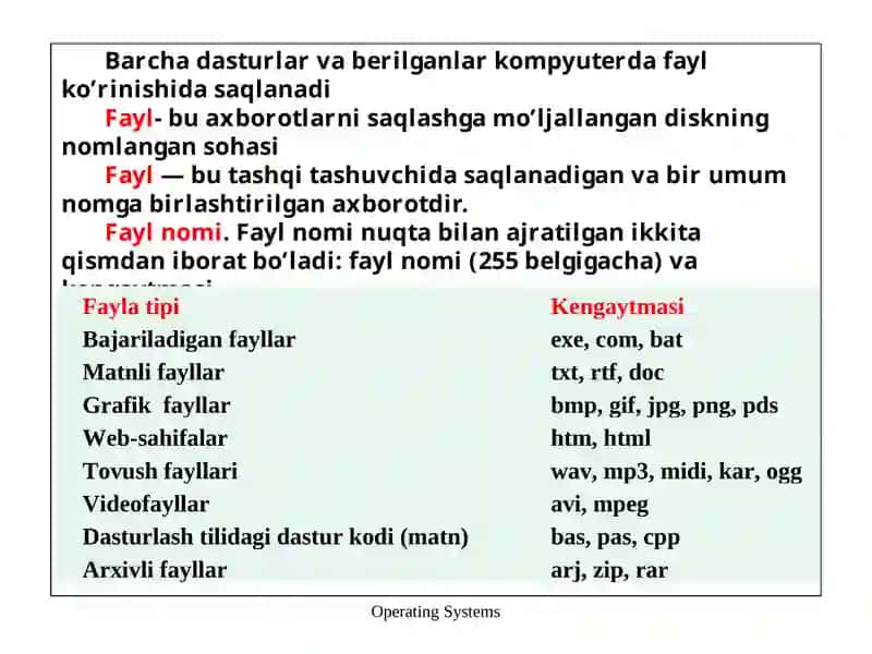 Fayl tizimlari. Kataloglar va ularni boshqarish 4