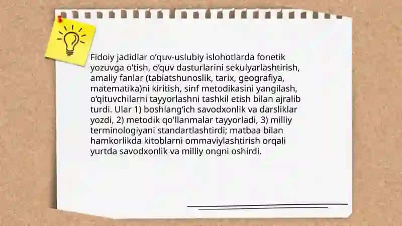 Fidoiy jadid ma'rifatparvarlarining faoliayti va ularning oʻlka ma'rifiy va madaniy hayotida tutgan oʻrni 4