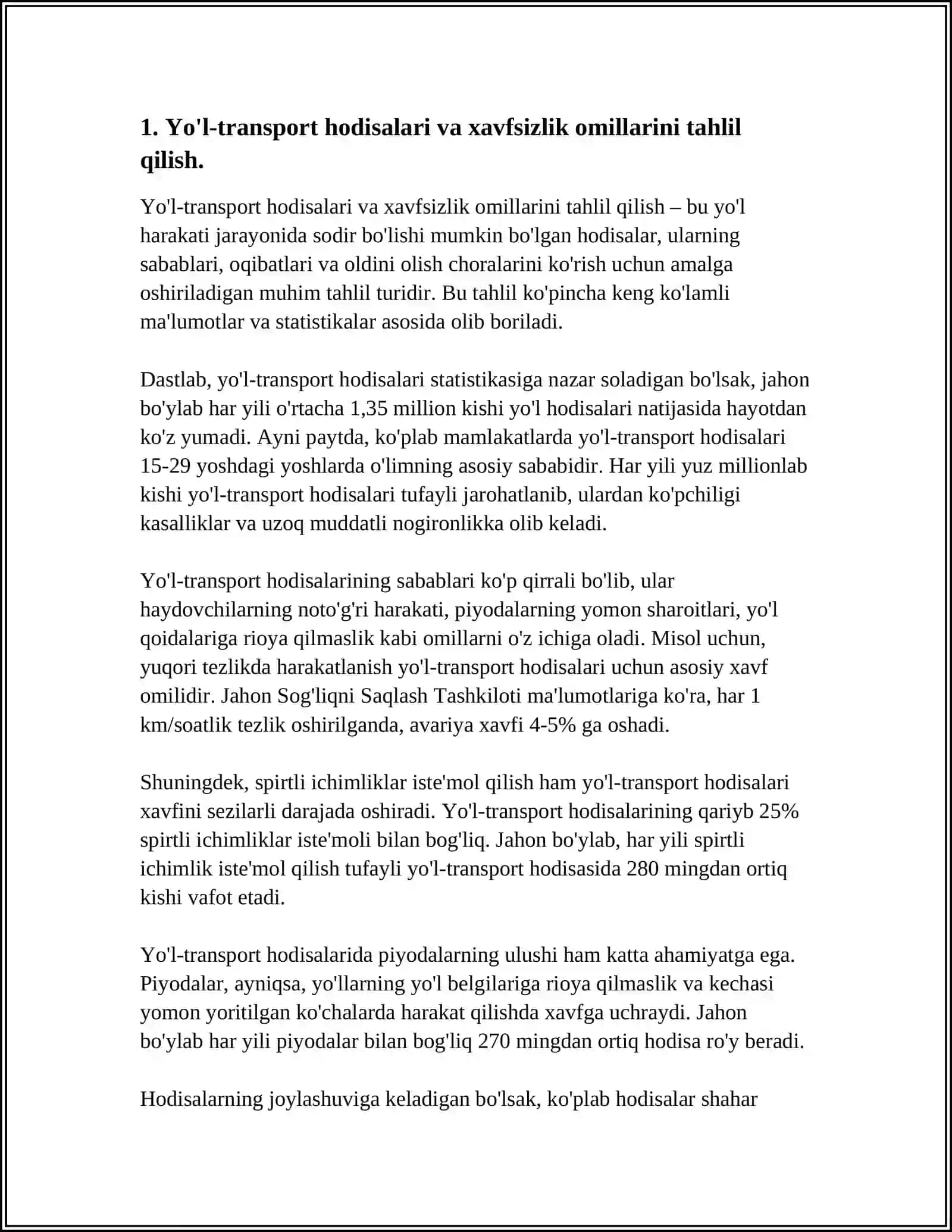 BARCHA DARAJADAGI BOSHKARUV VA XUKUMAT ORGANLAMNING YO'L XARAKATIDA HOLAT XAVFSIZLIGINI OSHIRISH BUYICHA 4