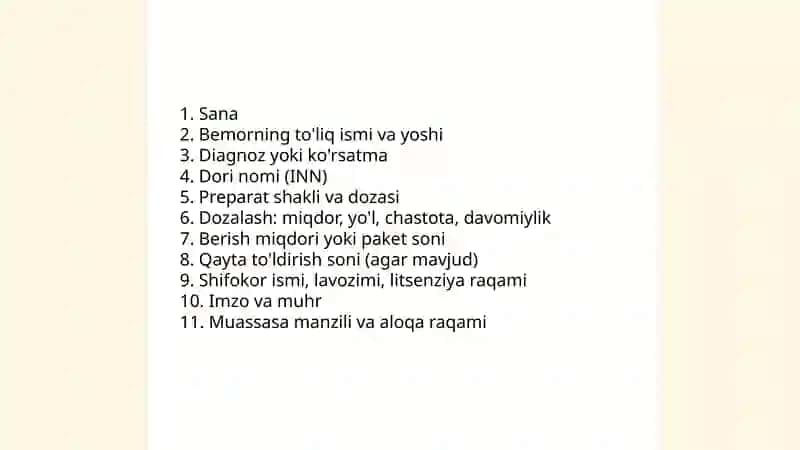 Retsept strukturasi. Retsept yozish qoidalari 4