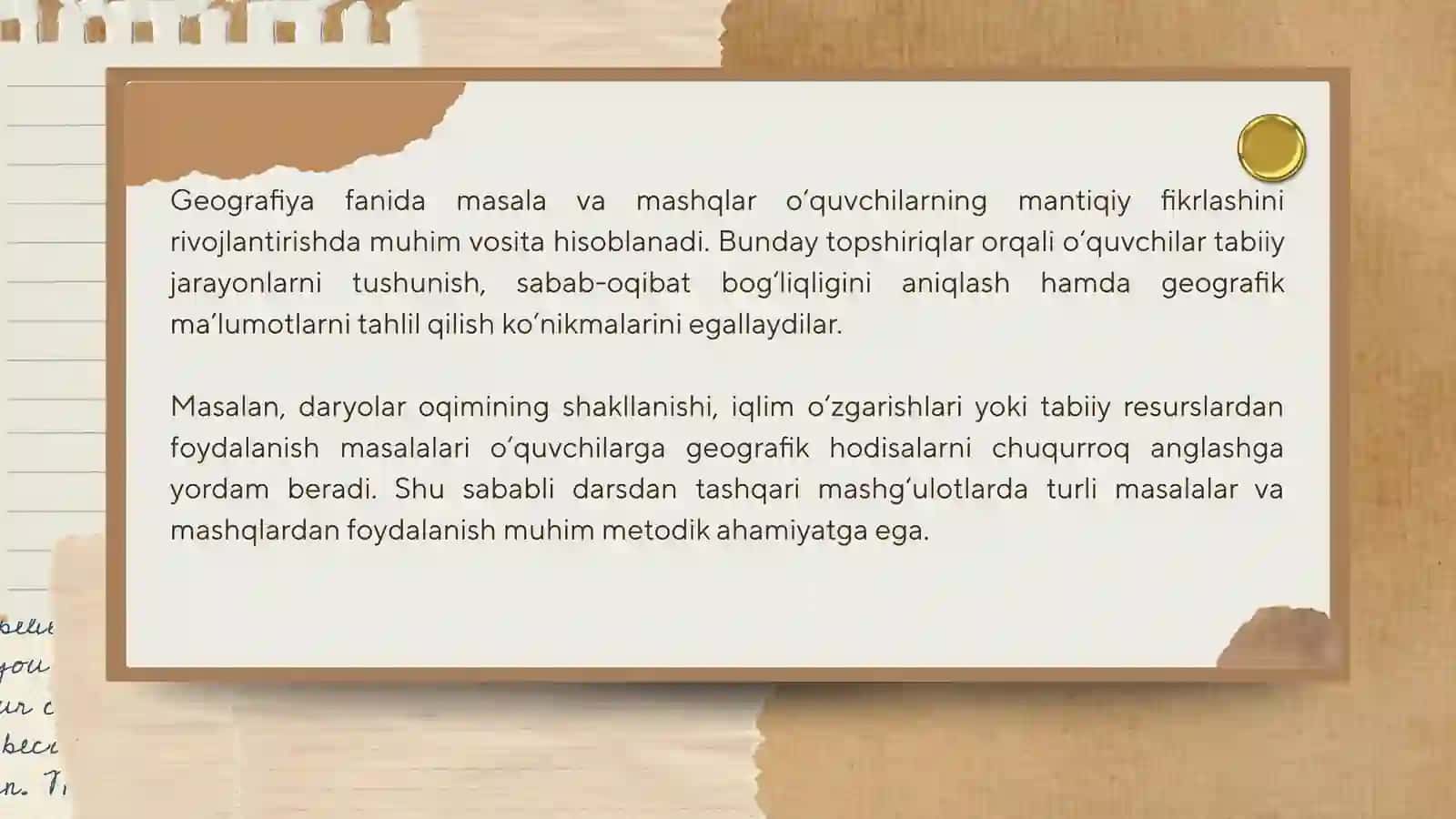 Darsdan tashqari ishlarda masala va mashqlardan foydalanish yo‘llarini belgilash. 4