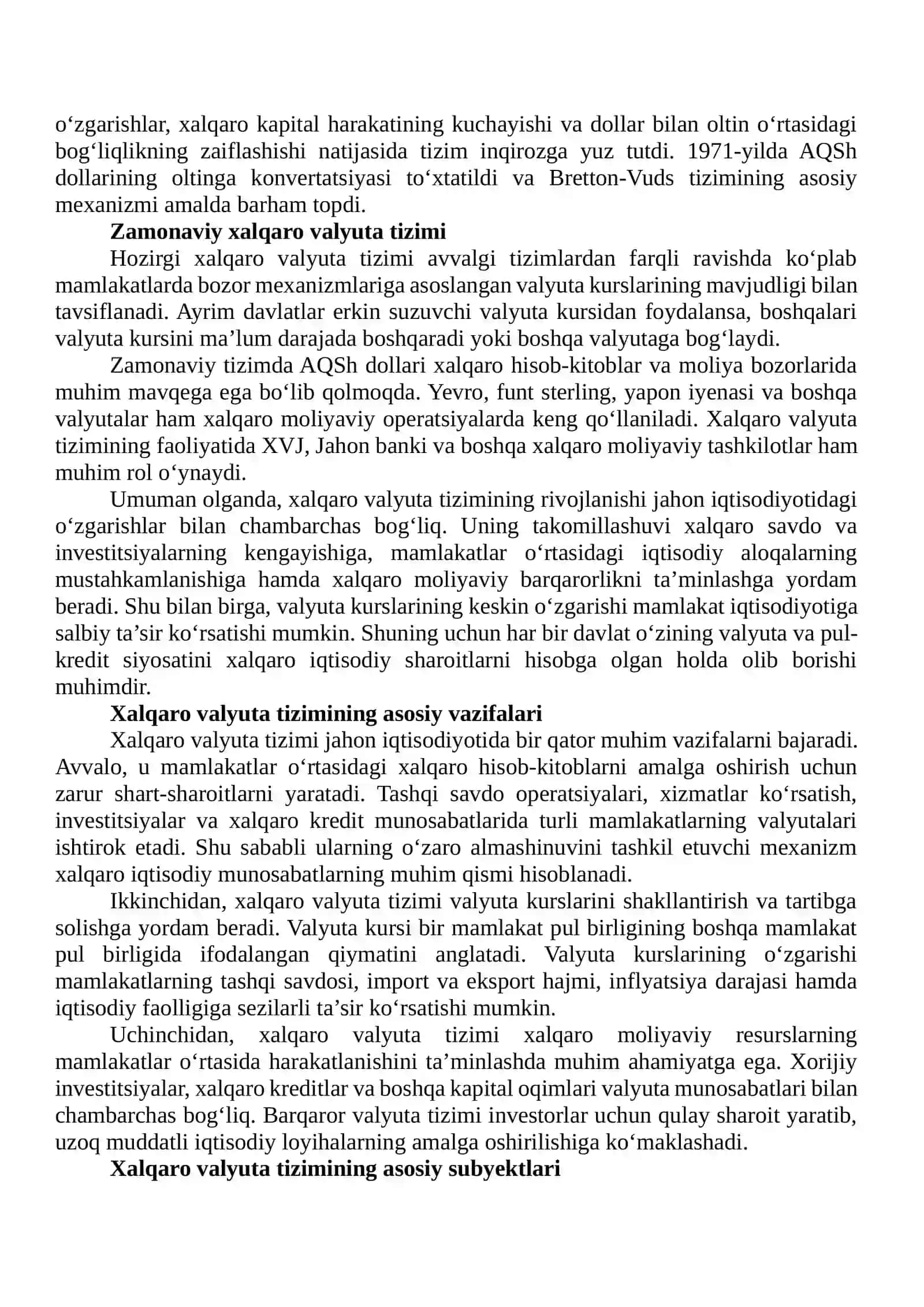 Xalqaro valyuta tizimi va valyuta kurslarining iqtisodiy rivojlanishga ta’siri 4