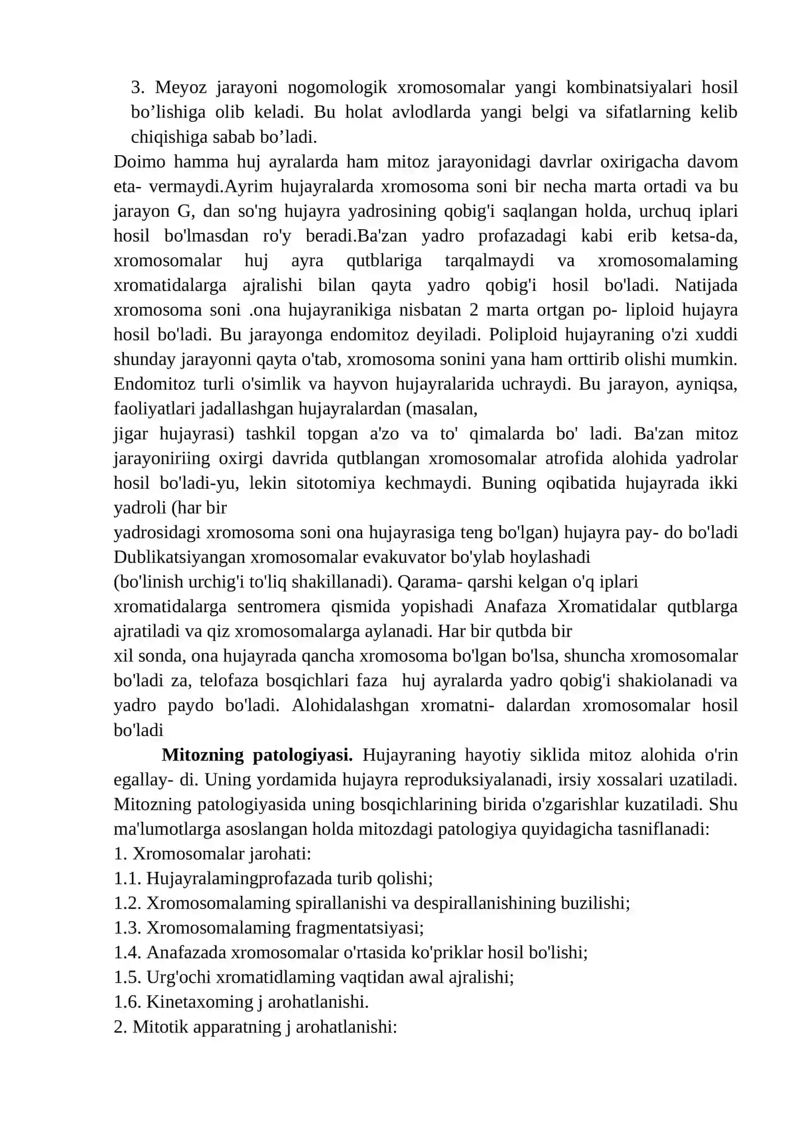 Hujayralarning mitotik va hayotiy sikli. Hujayra proliferatsiyasi. Xujayraning meyotik boʼlinishi 4