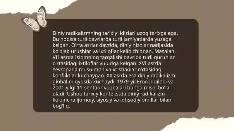 Diniy fundamentalizm, radikalizm va terrorizmning tarixi hamda yoʻnalishlari 4
