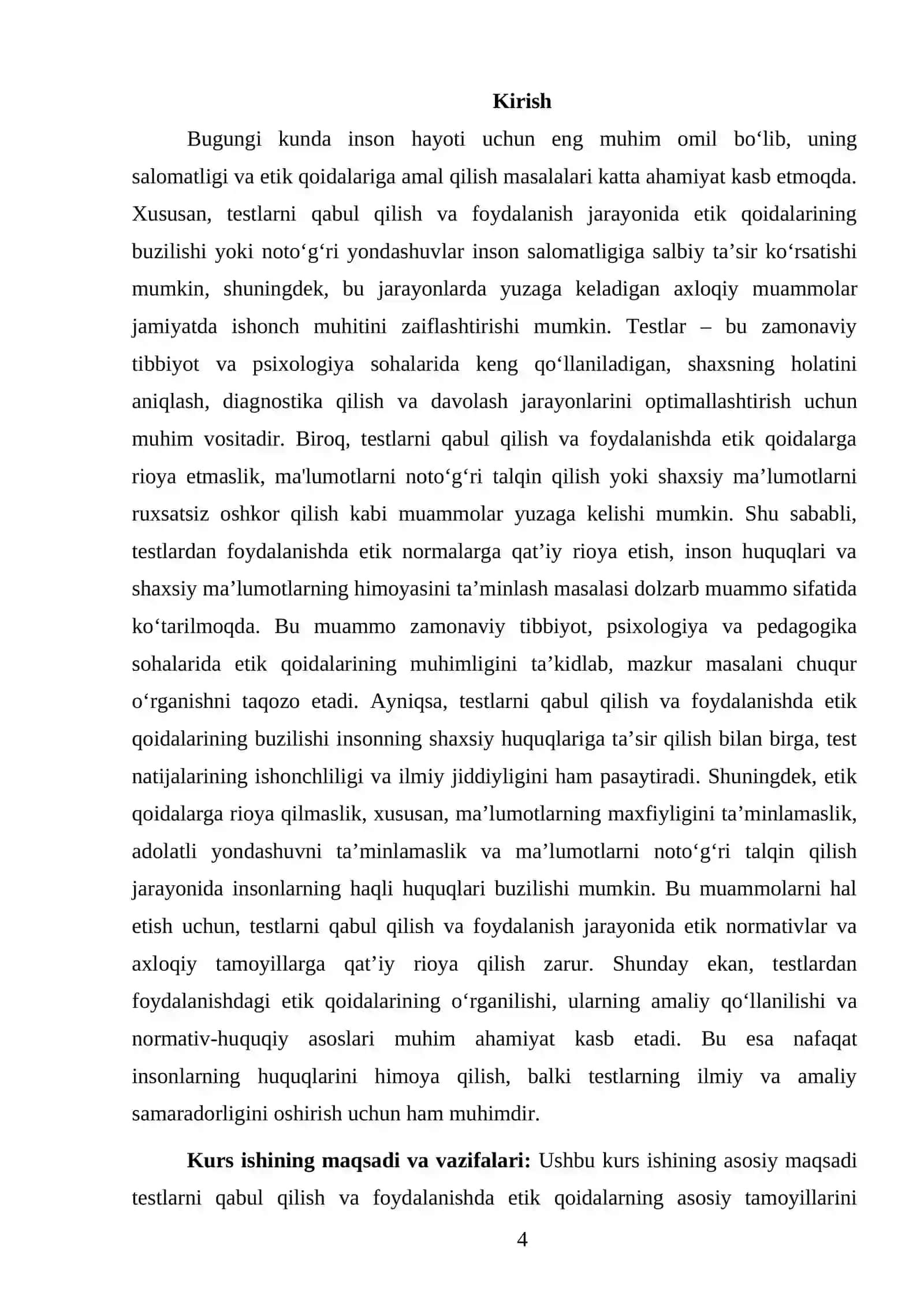 TESTOLOGIYA VA PEDAGOGIK OʻLCHOVLAR NAZARIYASI FANIDAN TAYYORLAGAN KURS ISHI 4