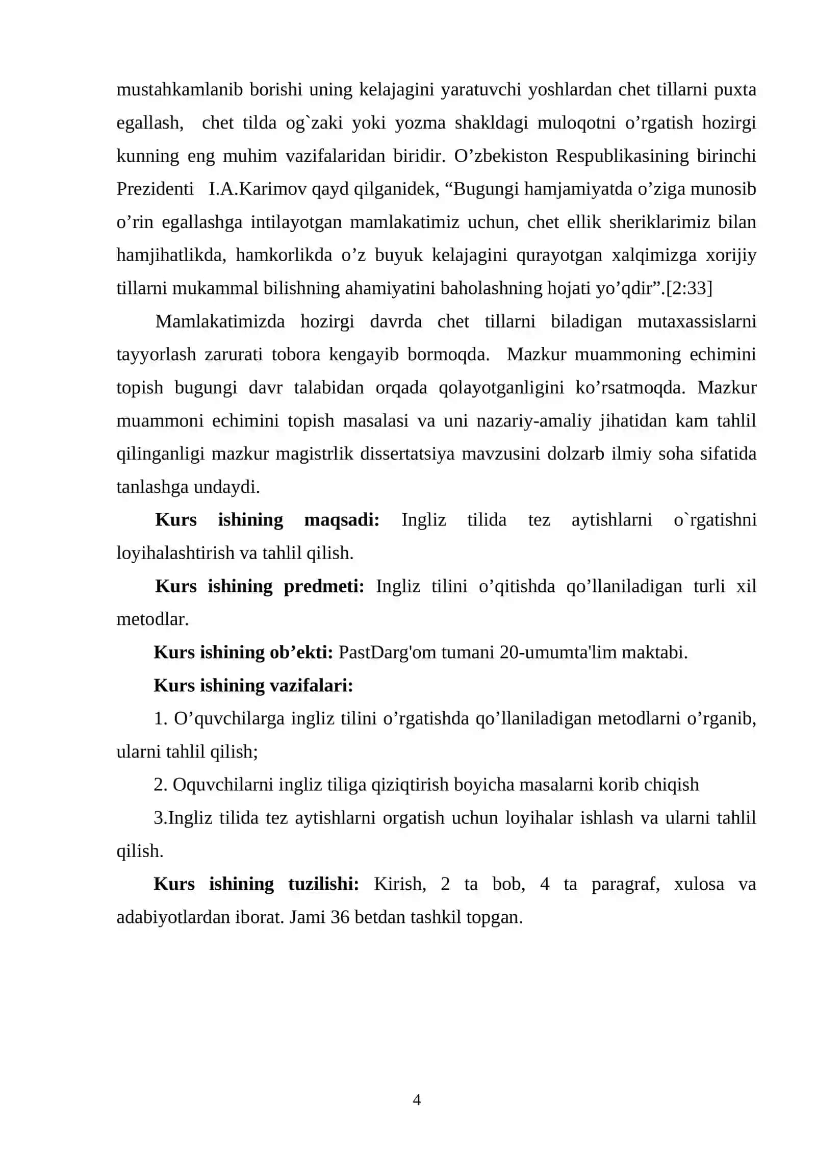 "INGLIZ TILIDA TEZ AYTISHLARNI O’RGATISH ISHLANMA LOYIHASI” 4