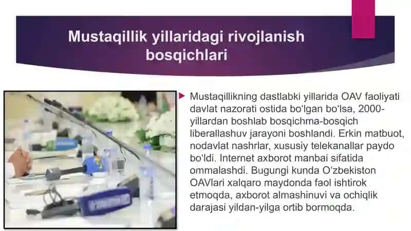 O‘zbekiston Respublikasida ommaviy axborot vositalarining faoliyati 4