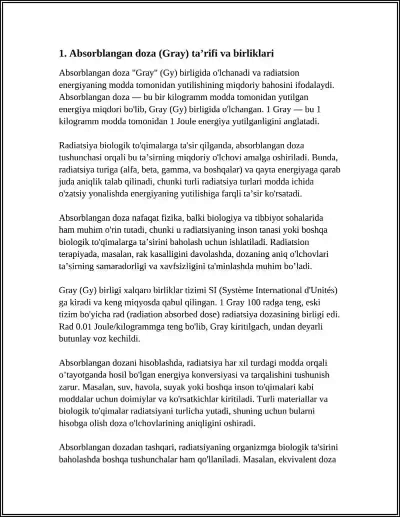 RADIATSION EFFEKTLARNING MIQDORIY BAHOSI VA DOZA TUSHUNCHASI 4