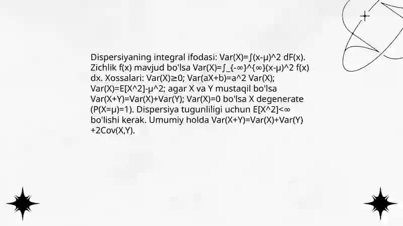 Matematik kutilish va dispersiya: integral sifatida talqin 4