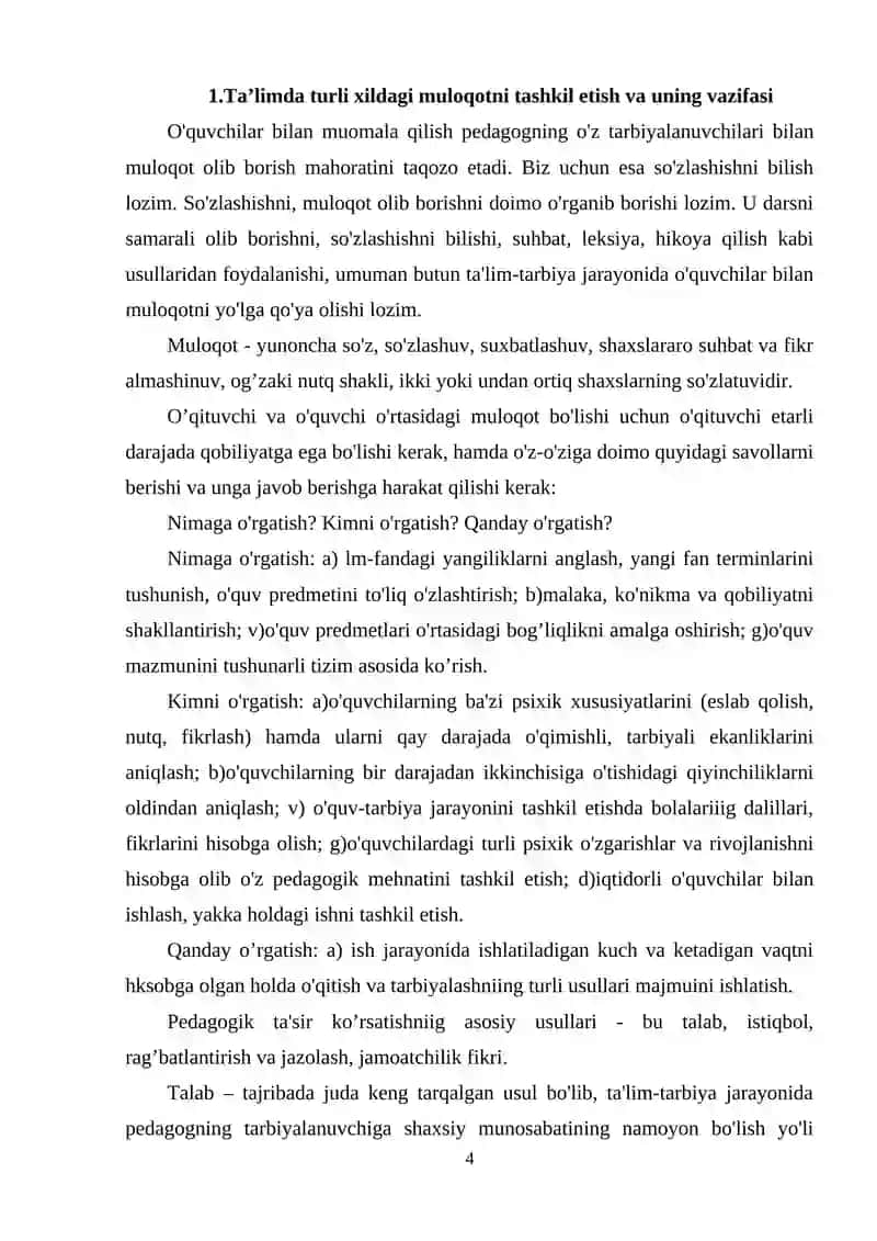 BOSHLANG`ICH SINF O`QUVCHISI BILAN O`QITUVCHINING MUOMALASI 4