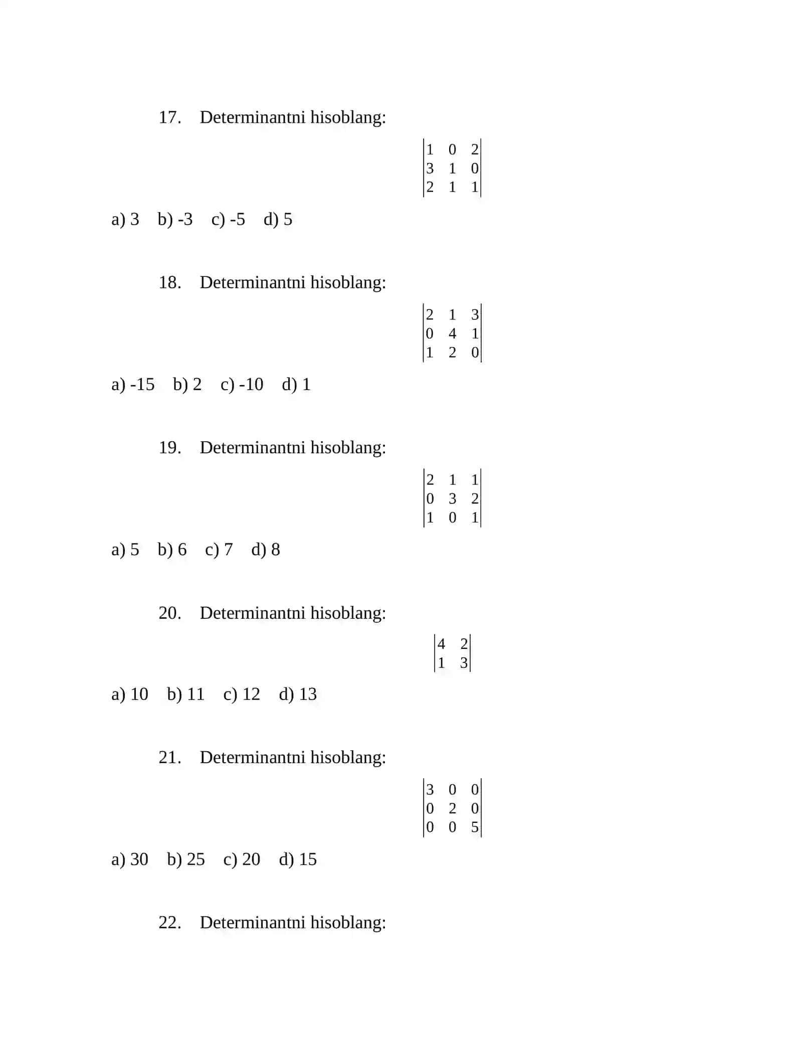 CHIZIQLI ALGEBRA FANIDAN TEST SAVOLLARI 4