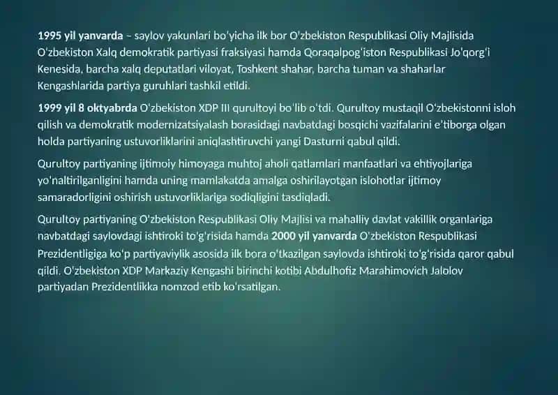 O'ZBEKISTON XALQ DEMOKRATIK PARTIYASI 4