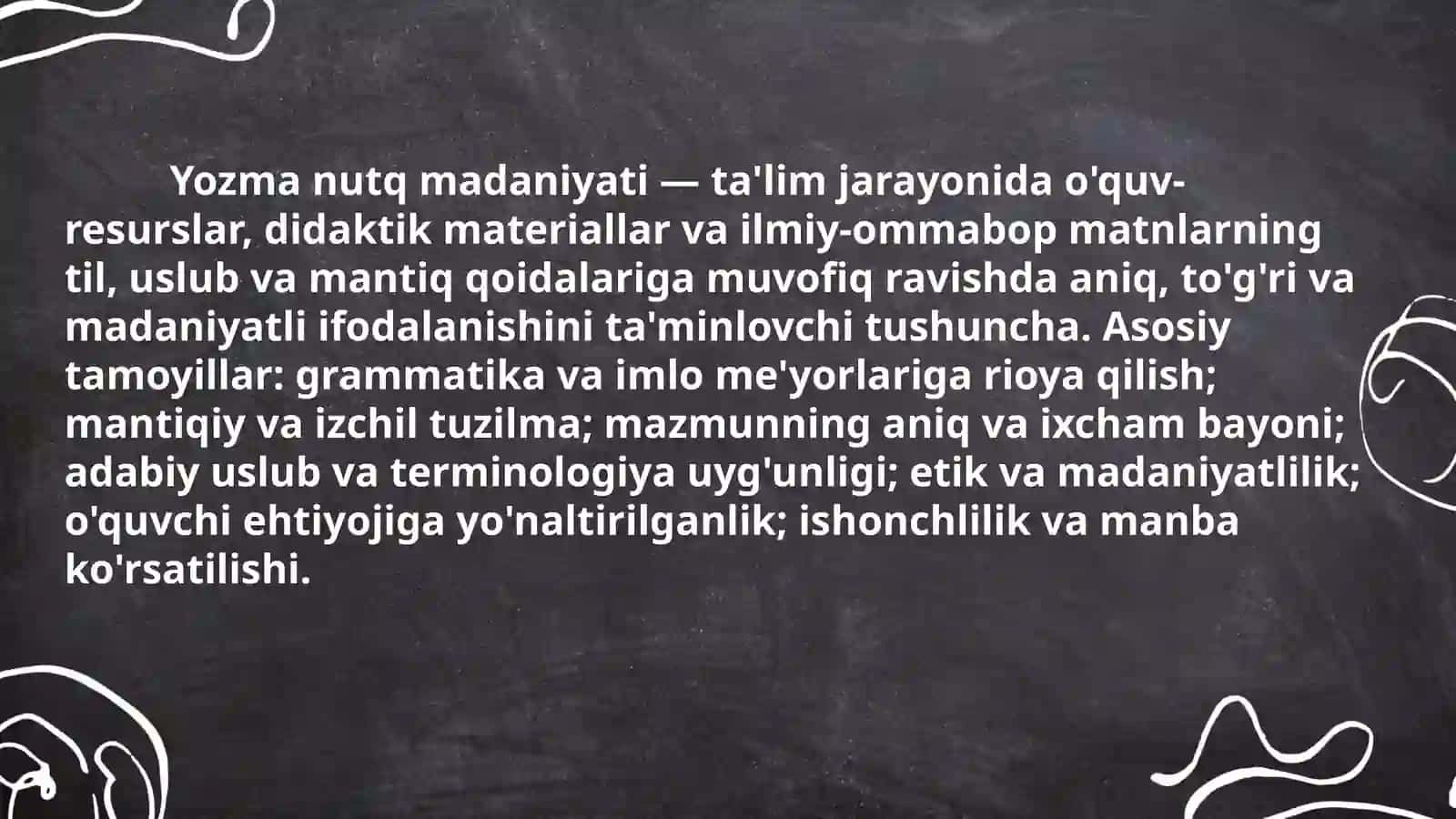 Ta'lim jarayonida nutq madaniyati masalalari. Yozma nutq madaniyati 4