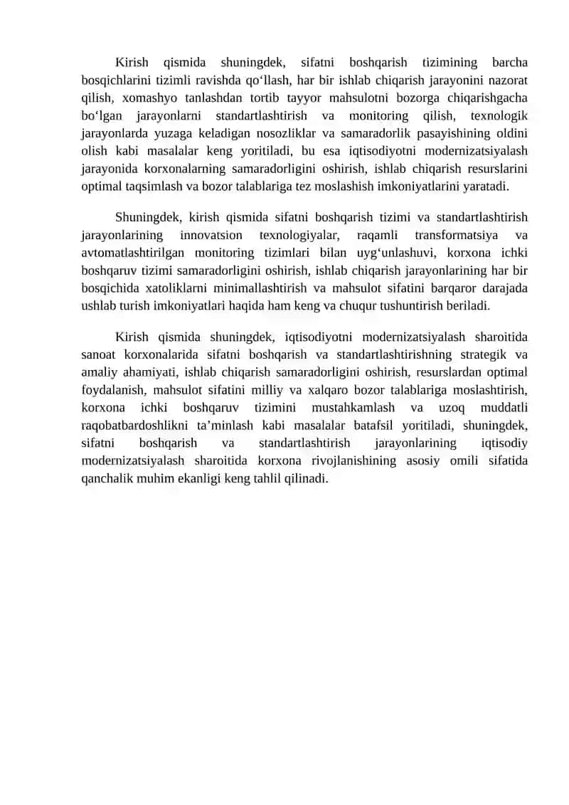 Iqtisodiyotni modernizatsiyalash sharoitida sanoatda sifatni boshqarish va standardlash 4