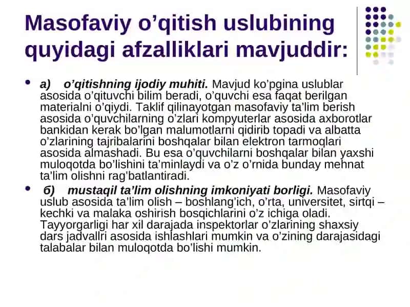 Masofaviy ta'lim berish uslub 4
