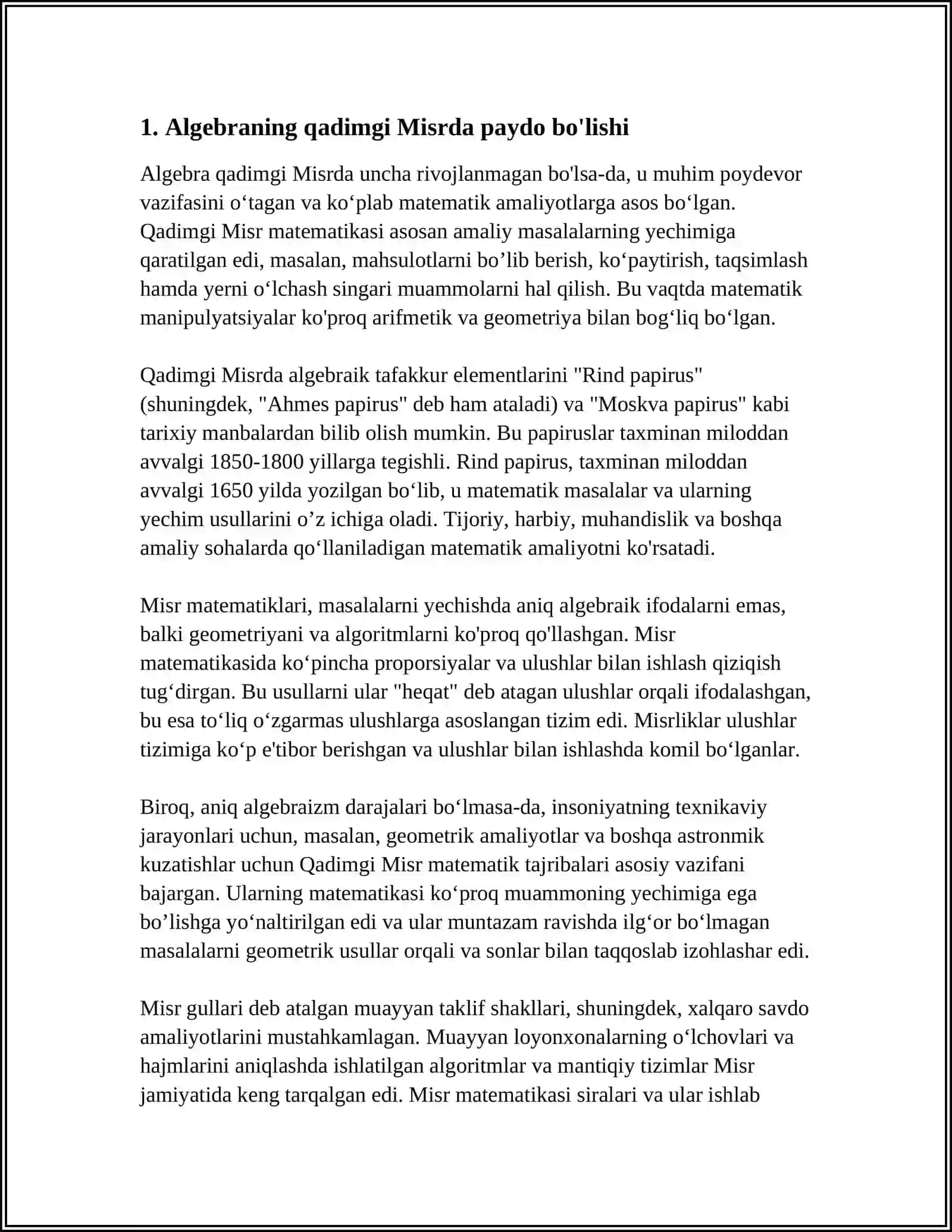 ALGEBRA ELEMENTLARI MAVZUSIDA TARIXIY MATERIALLARDAN FOYDALANISH.ALGEBRANING PAYDO BO'LISH TARIXINI OCHIB BERISH 4