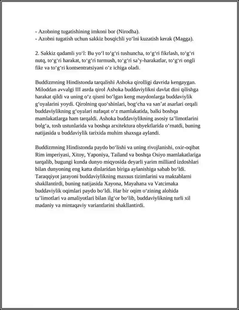 BUDDAVIYLIK DININING PAYDO BO'LISH TARIXI, ASOSIY TA'LIMOTLARI, OQIMLARI VA MANBALARI 4