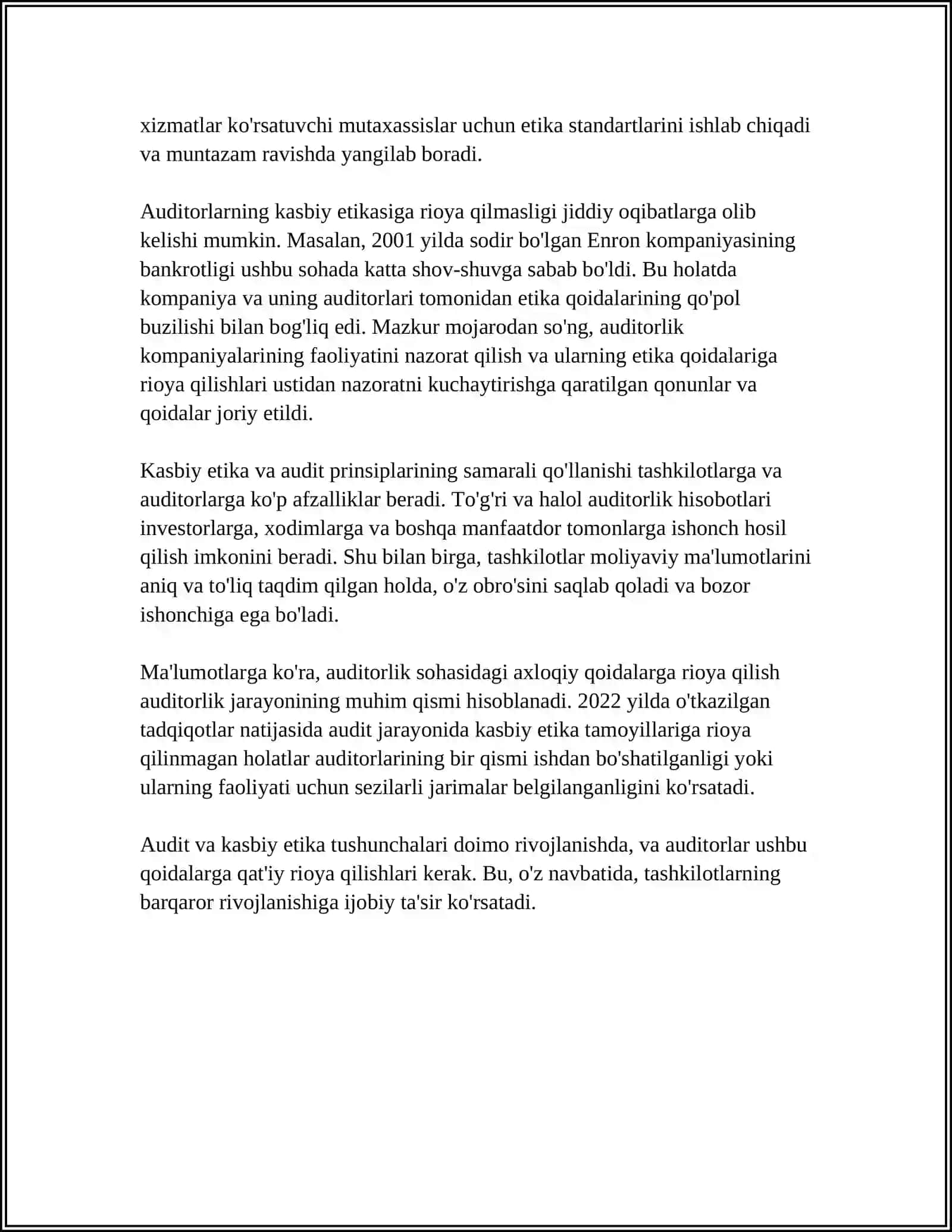 AUDITIRNING KASIBIY ETIKASI TOGRISIDA TUSINIK, MUHIM VA NORMATIV MALUMOTLAR 4