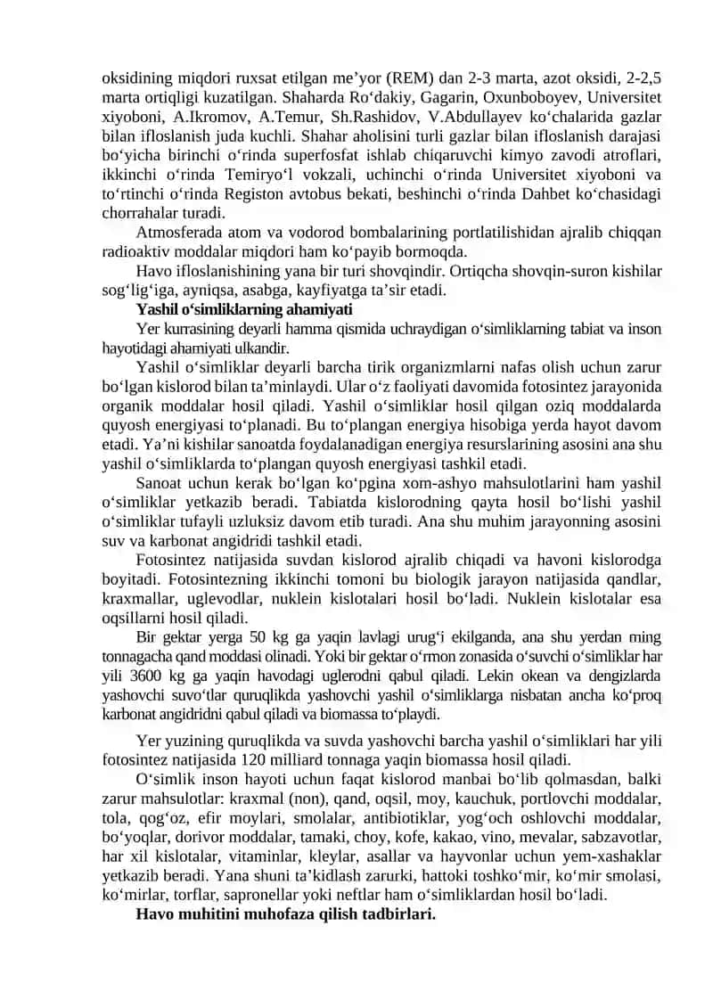 Atmosfera havosini va Yer resurslarini muhofaza qilish 4