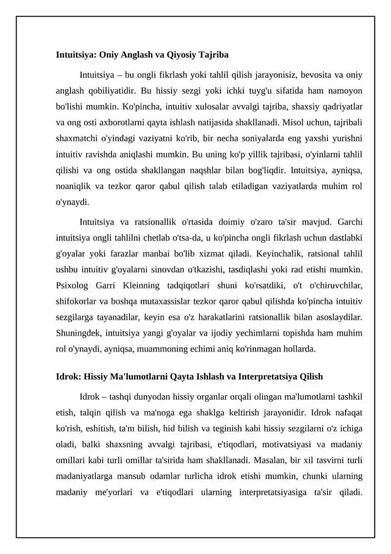 Sezgi va idrok psihik jarayonlarining boshlangʻich holati ikasi 4