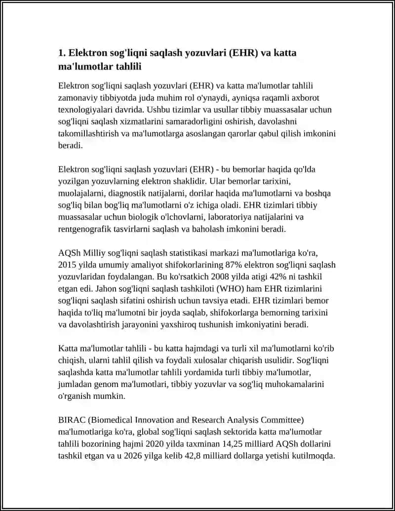 MEDITSINA SOHASIDA KATTA MA’LUMOTLAR (BIG DATA) TAHLILI 4