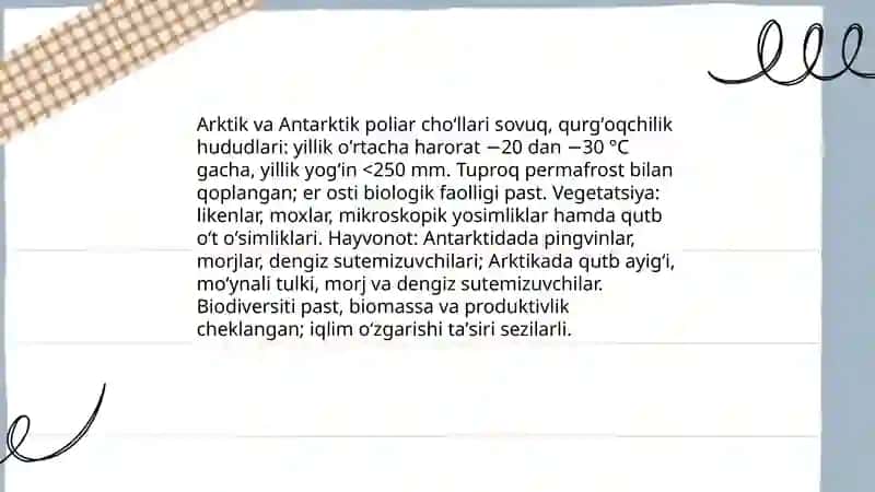 Yer sharida quruqlik ekosistemalarni shartli iqlimiy guruhlari va ularni muhim biotsenozlari 4
