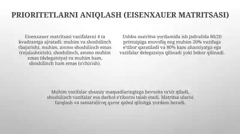 Vaqtni boshqarish ko'nikmasi va rivojlantirish 4