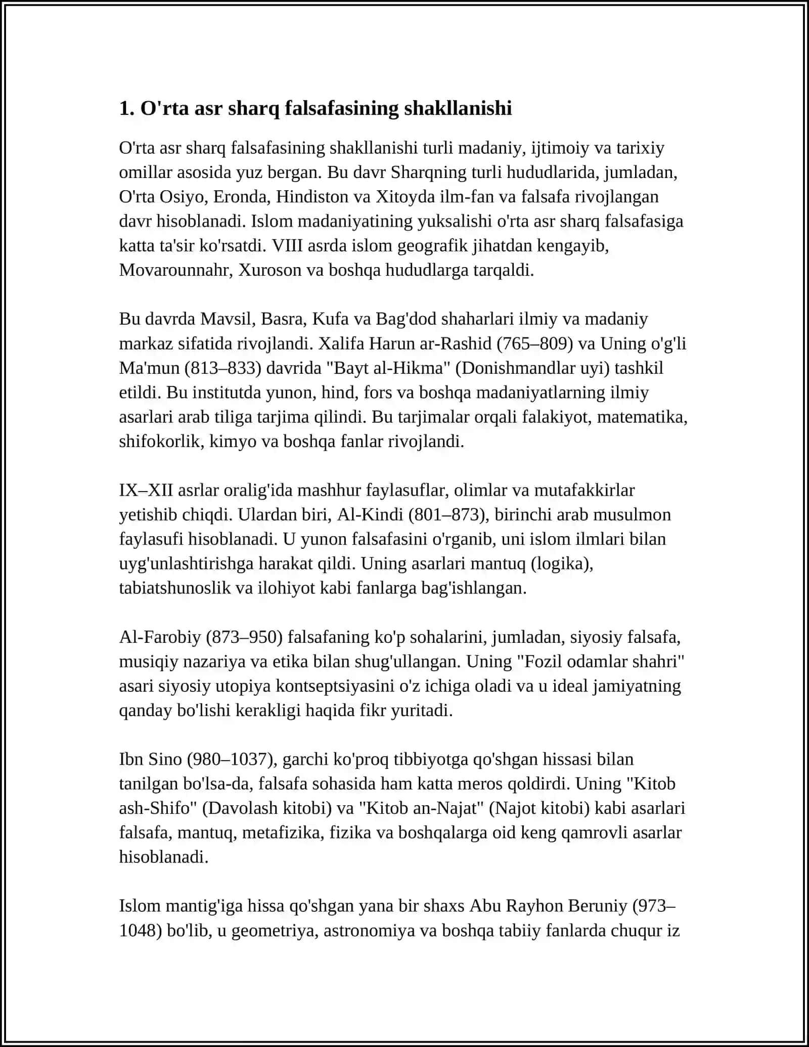 O‘RTA ASR SHARQ FALSAFASI VA UYG'ONISH DAVRI XUSUSIYATLARI 4