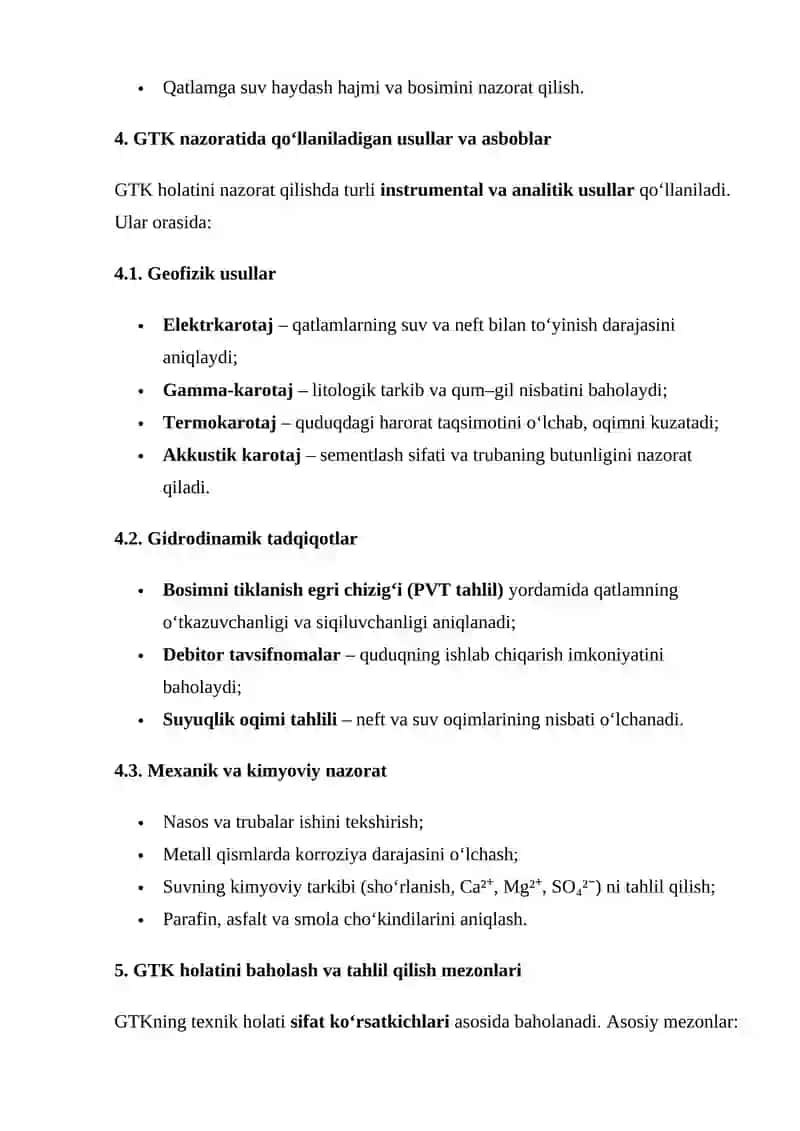 Geologiya-texnika kompleksi (GTK) texnik holatini nazorat qilish 4