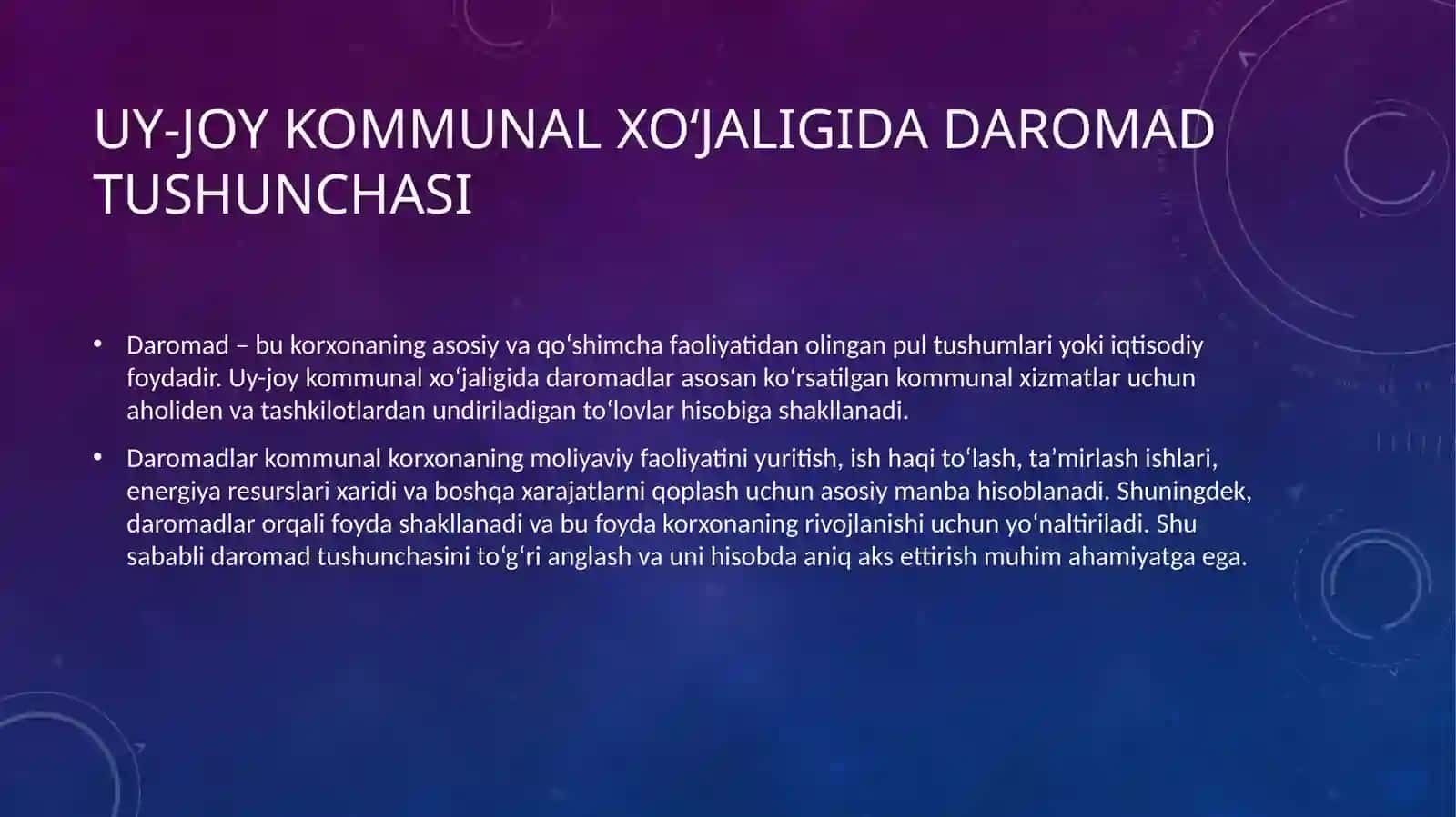 Uy-joykomunalxo'jaligi va daromadlarining hisobi 4